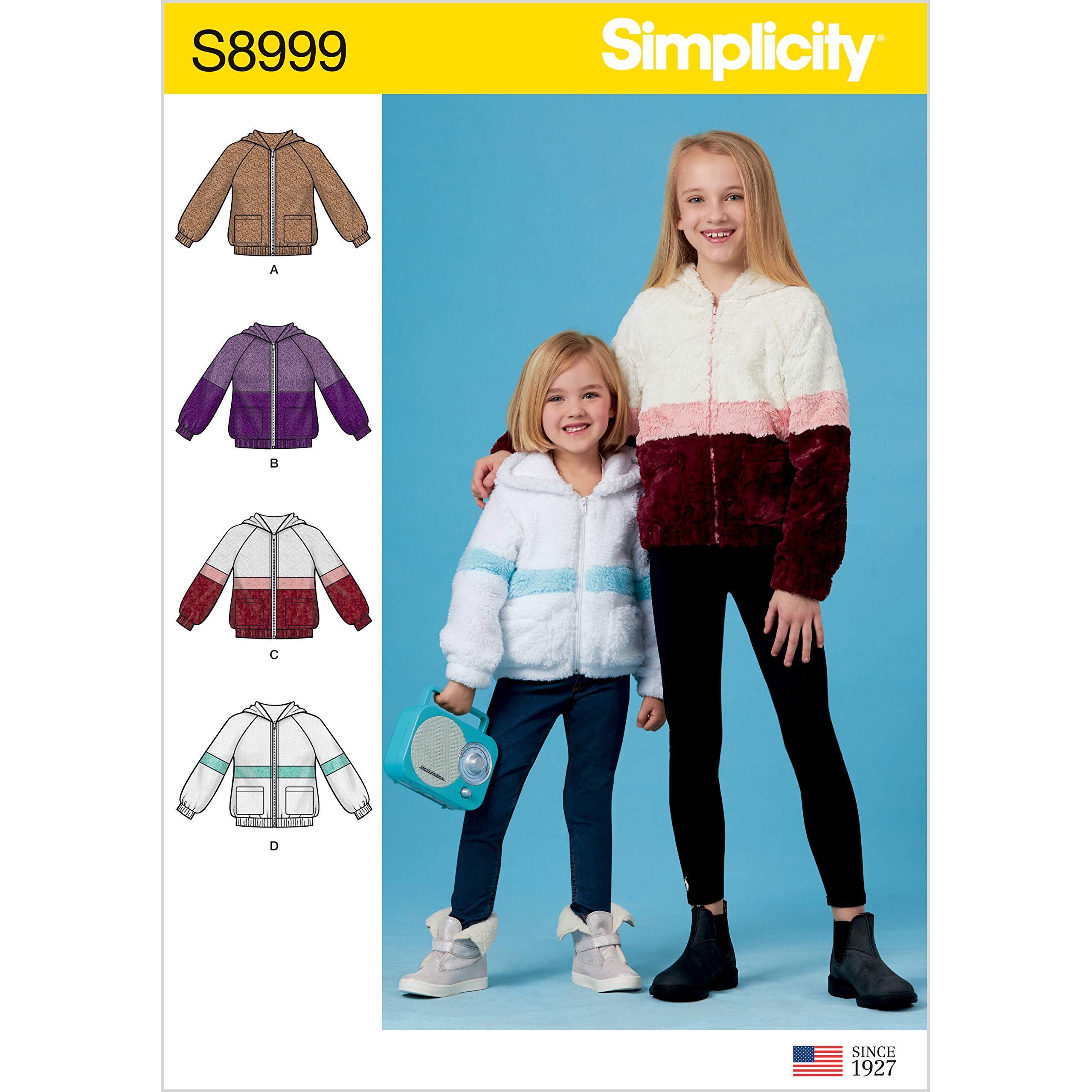 SIMPLICITY Sewing Pattern S8999 Children's and Girls' Knit Hooded Jacket, Paper, White, Various, US8999HH