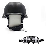 HTTMT MT506-002-M- DOT German Black Leather Motorcycle Half Face Helmet Biker Pilot Goggles M
