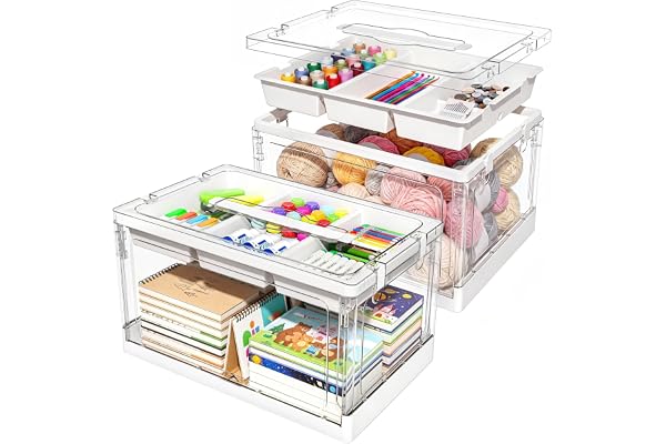 GeeBom 24QT 2Packs Clear Craft Organizers and Storage with Trays, Art Supply Organizer and Storage, Craft Storage Box with Lid for Beads, Markers, Coloring Books, Sewing, Playdoh and Tools