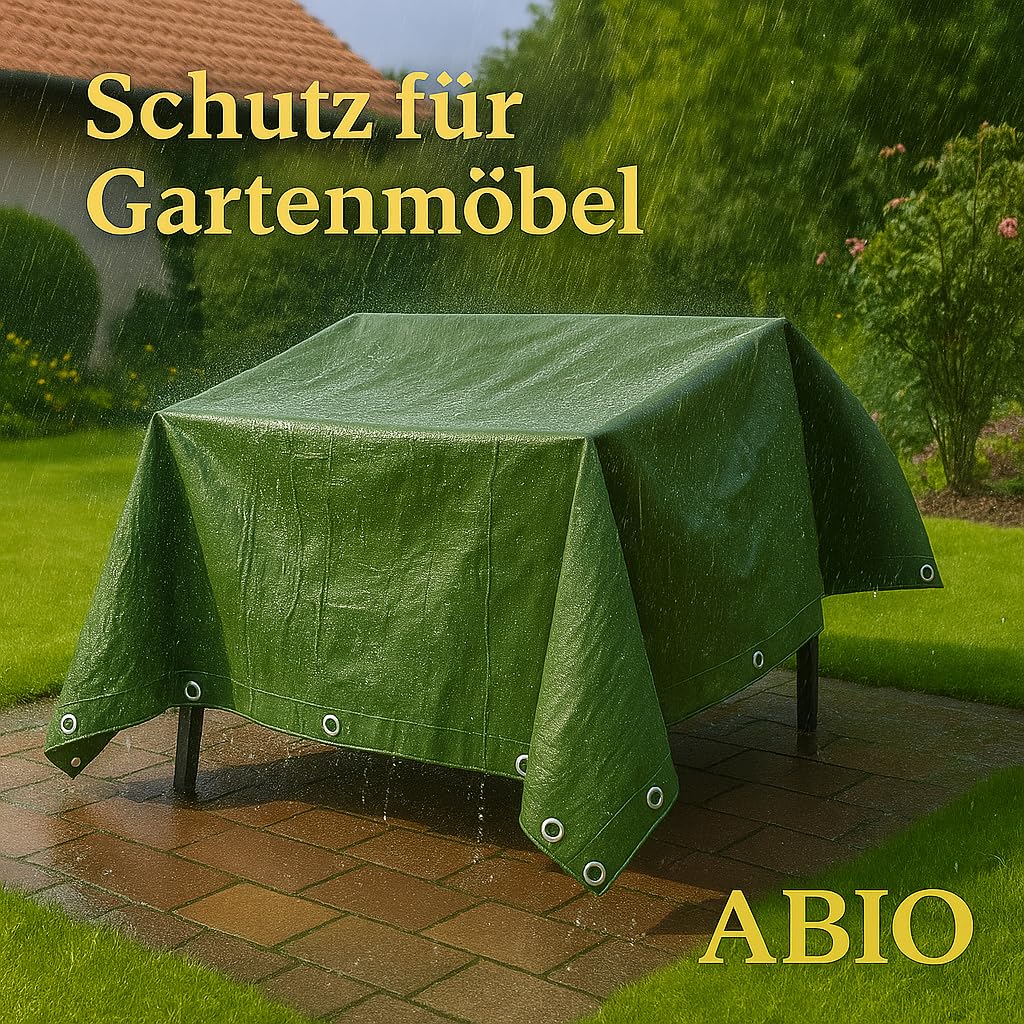 Abio Abdeckplane 4x6m Grün 100g/m² Wasserdicht mit Ösen Plane Gewebeplane Tarp Schutzplane für Haus & Garten Holz Gartenmöbel Camping Haus 7