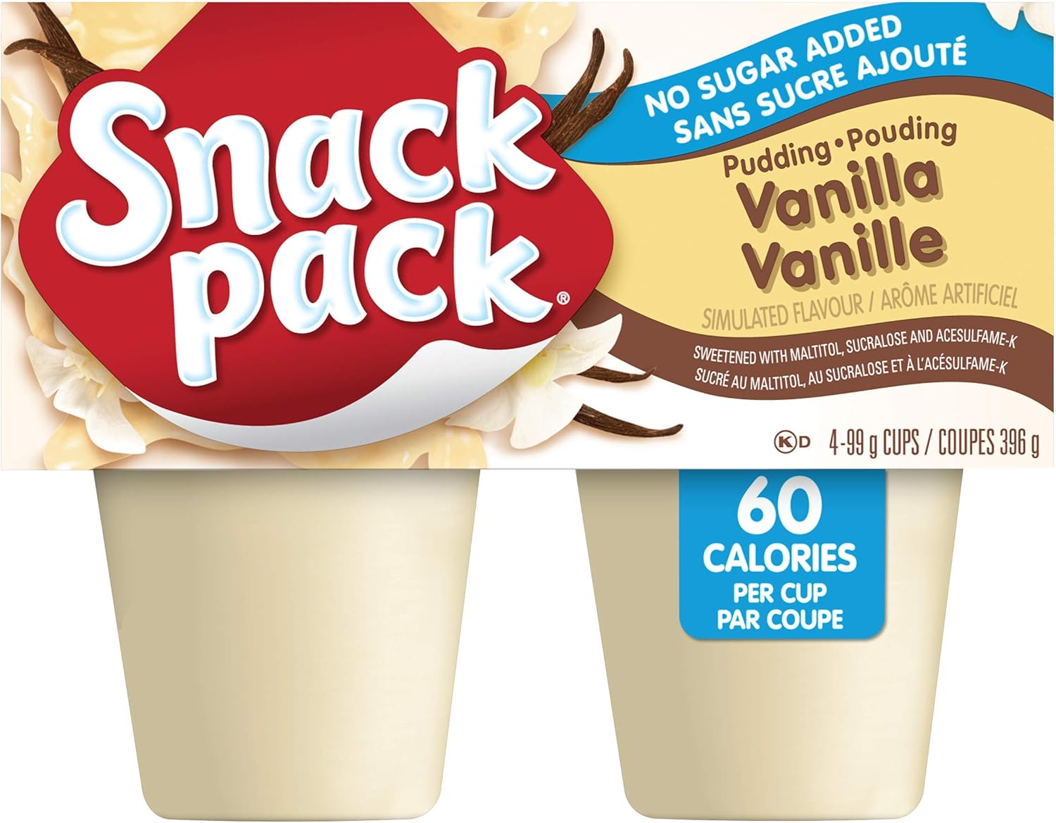 Snack Pack No Sugar Added Vanilla Pudding 4x99g (Pack of 12) Amazon