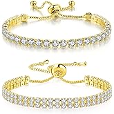 Tennis Bracelets for Women White Gold Plated Diamond AAA+ Cubic Zirconia CZ Dainty Classic Adjustable Slider Bracelet Silver Fashion Jewelry Wedding Gift