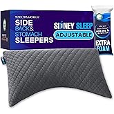 Sidney Sleep Bed Pillow for Side and Back Sleepers - Queen Size - Adjustable Filling - Memory Foam Pillow for Neck and Shoulder Support - Customizable Loft - Additional Foam Bag Included (Grey)