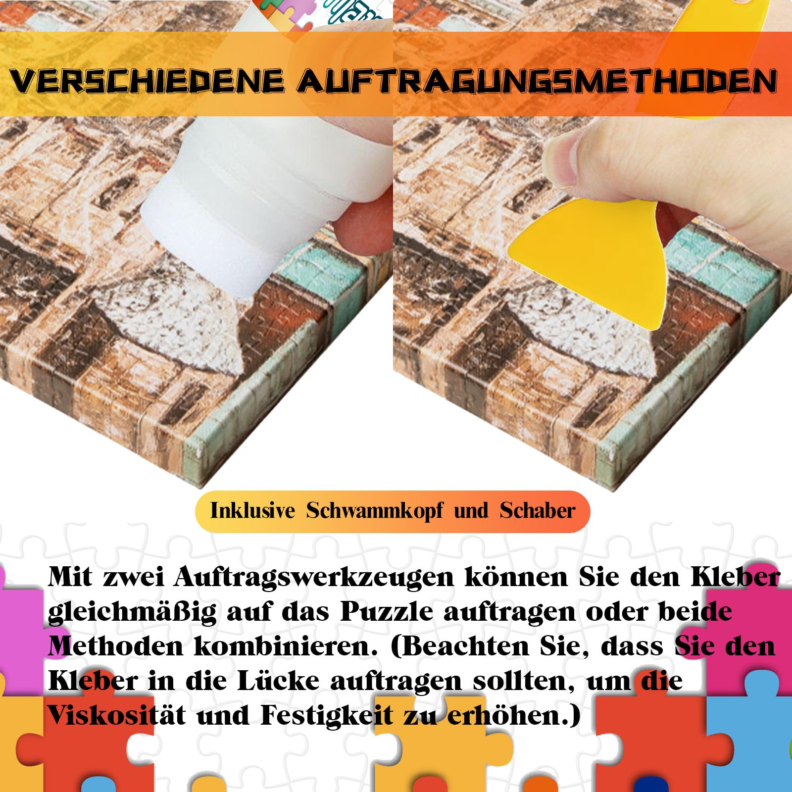 Puzzle Kleber Transparent, Puzzle Glue Mit Einfachem Schwammkopf und Applikator, Ungiftig Puzzelkleber, Puzzlekleber für 1000/2000 Teile, Geeignet für Kinder und Erwachsene (120ml*2) 3