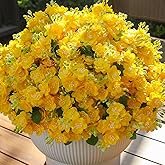 alyptus Artificial Flowers for Outdoors, 12 Bundles UV Resistant Spring Summer Yellow Silk Fake Flowers for Porch Planter Patio & Garden Decor – Realistic Outside Faux Plants - Yellow