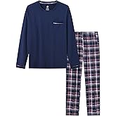 MoFiz Men's Pajamas Plaid Sets Sleepwear Sleep Long Sleeve Shirts and Pants Pajama Set Soft Mens Pjs Lounge Set with Pockets