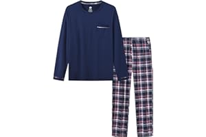 MoFiz Men's Pajamas Plaid Sets Sleepwear Sleep Long Sleeve Shirts and Pants Pajama Set Soft Mens Pjs Lounge Set with Pockets