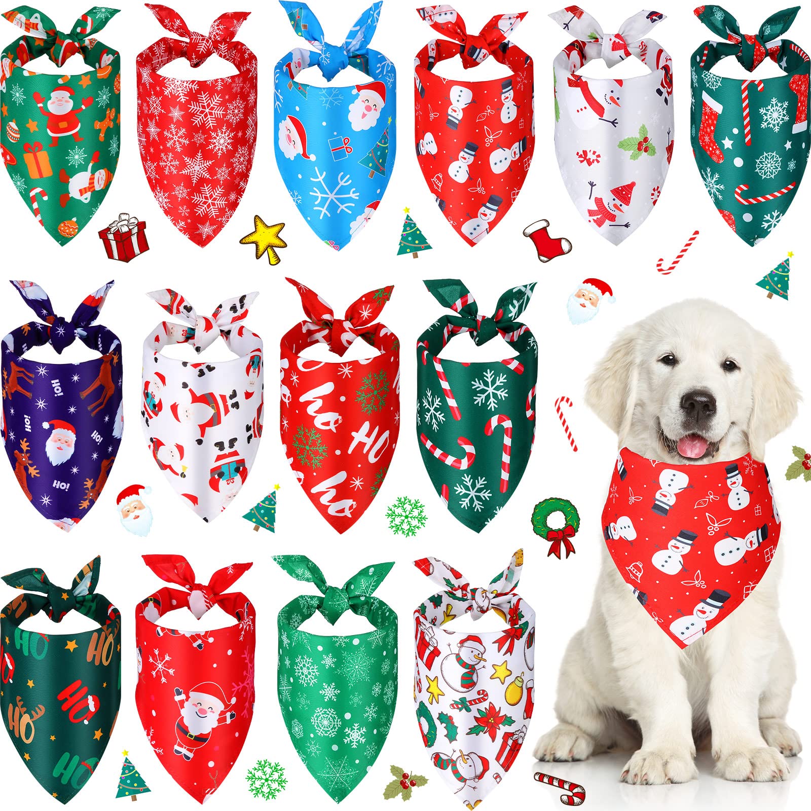Xuniea 14 Pcs Christmas Dog Bandanas Pet Bandana Bib Scarf Handkerchief for Small Medium Large Dogs Accessories Christmas Party Costume