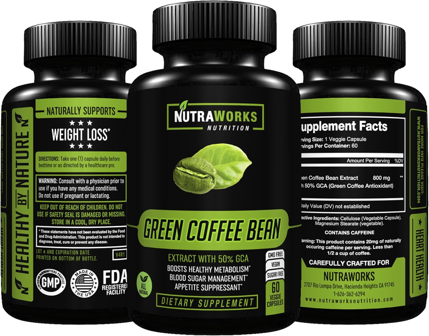 Green Coffee Bean Extract with 50 GCA 800mg 100 Pure with