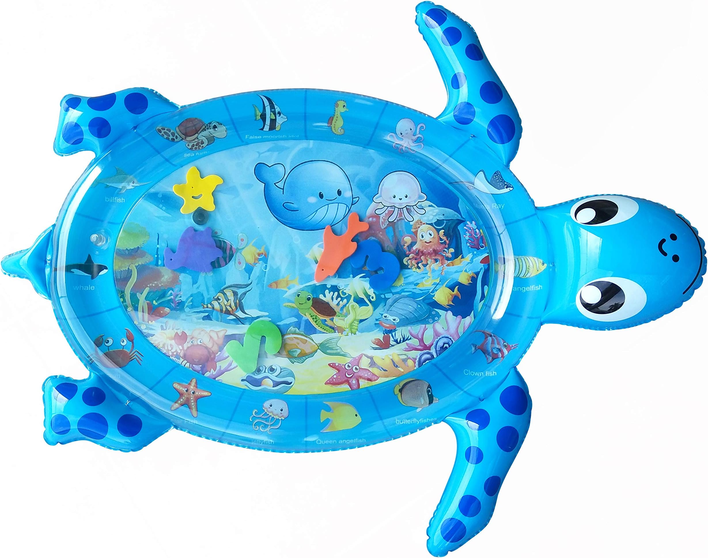 Baby Swagg Inflatable Tummy Water Play Mat Turtle Premium Large BPA Free Baby Infant Toddler Toy with Colored Sea Animals Sensory Fun Play Activity Center Toy Gifts for a Girl or Boy (Blue)