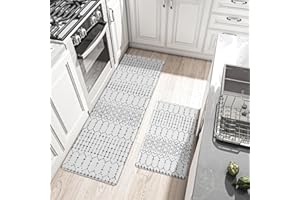 LEEVAN Kitchen Mat 2 PCS, Non-Skid Waterproof Kitchen Rugs, Anti Fatigue Kitchen Rugs and Mats, Comfort Standing Mat for Office,Sink,Desk, Laundry, White and Black
