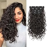 REECHO Curly Hair Extensions, 4PCS 16 inch Clip in Hair Extensions Lace Weft Short Curly Clip Ins Invisible Natural Hairpieces for Women, Dark Brown