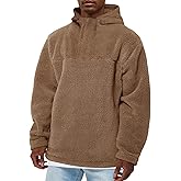 Runcati Mens Fuzzy Sherpa Hoodies Pullover Quarter Zip Long Sleeve Sweatshirts Fall Winter Outwear Casual Fleece Hooded