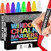 Window Chalk Markers for Glass Washable, 8 Colors Jumbo Liquid Chalk Marker Thick with 7mm 3 in 1 Nib Wide Tip, Big Chalkboard Markers Car Paint Pen for Acrylic Board LED Board, Auto, Mirror, Poster