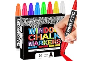 ALEMHOP Window Chalk Markers for Glass Washable, 8 Colors Jumbo Liquid Chalk Marker Thick with 7mm 3 in 1 Nib Wide Tip, Big Chalkboard Markers Car Paint Pen for Acrylic Board LED Board, Auto, Mirror, Poster