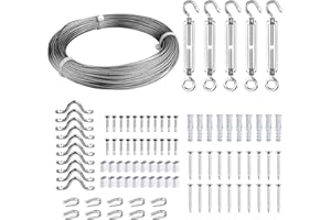 Fshihine 1/16 Wire Rope,1/16 Stainless Steel Wire Cable,Turnbuckles for Cables Wire,200ft 7×7 Strands Core Aircraft Cable with Turnbuckle Kit for String Light Hanging,Picture Wire Hanging,Fence Wire