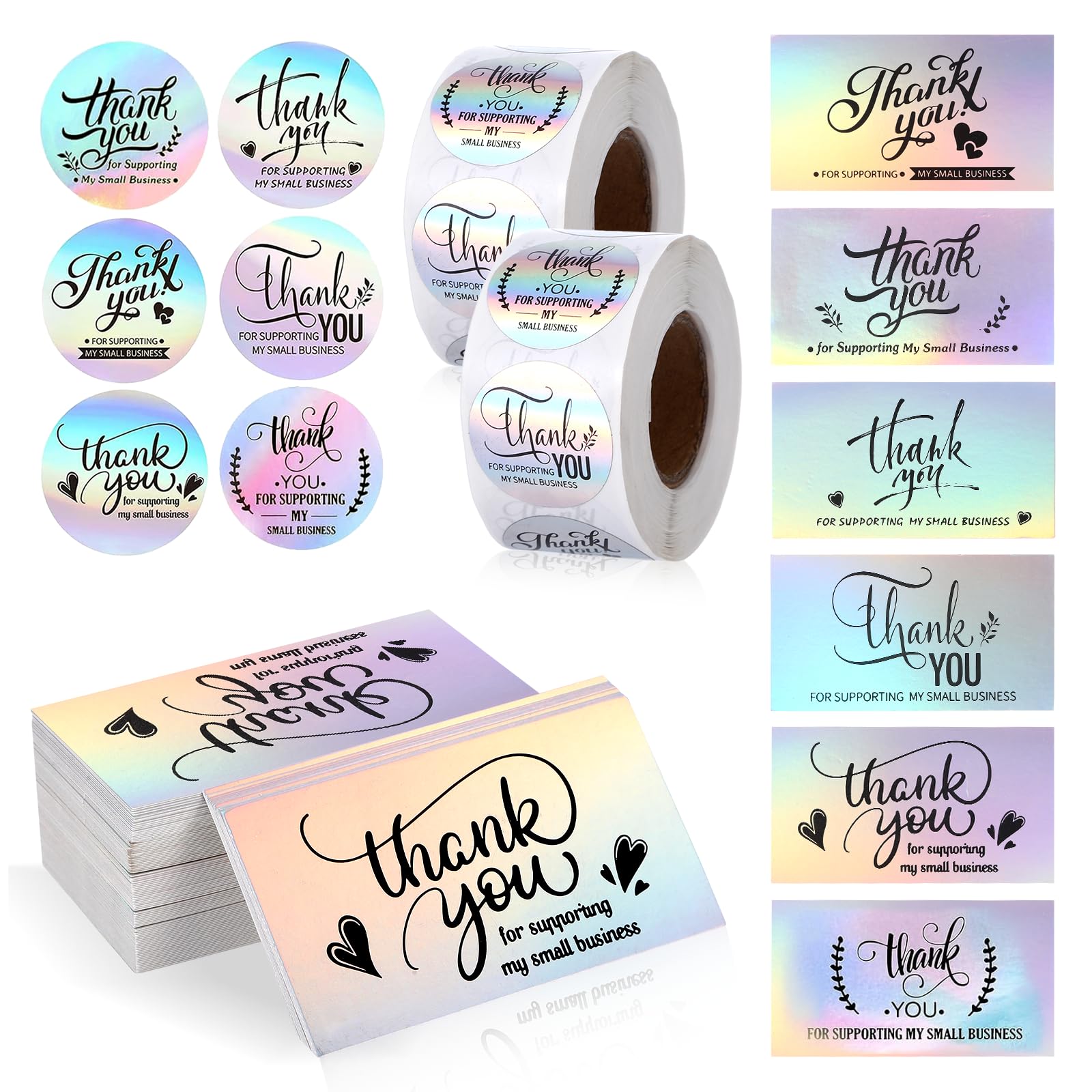 Photo 1 of 1120Pcs Thank You Stickers and Cards Set for Supporting My Small Business, Include 120 Business Card & 1000 Thank You Stickers Labels for Retail Store Package Insert Envelope Seals