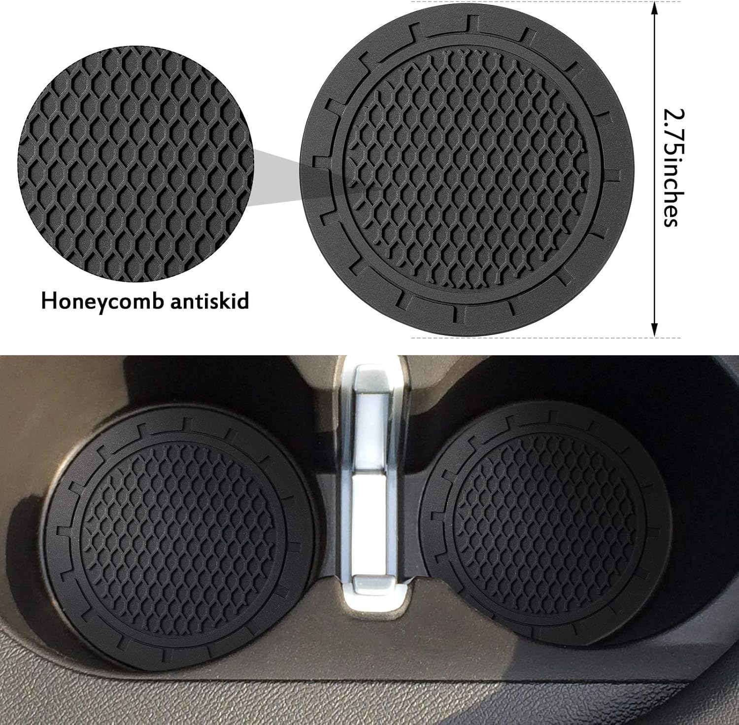2 in 1 Multifunctional Car Cup Holder and 2 Piece Car Cup Holder Coaster, Vehicle Mounted Water Cup Drink Holder Universal Car Cup Holder Extendable Adapter with 360 Degree Rotatable Base (Black): Automotive