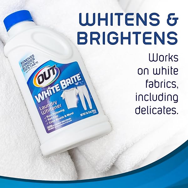 OUT WHITE BRITE LAUNDRY WHITENER BLEACH ALTERNATIVE, STAIN REMOVER DETERGENT BOOSTER POWDER FOR CLOTHES, 4 POUND 12 OUNCE BOTTLE