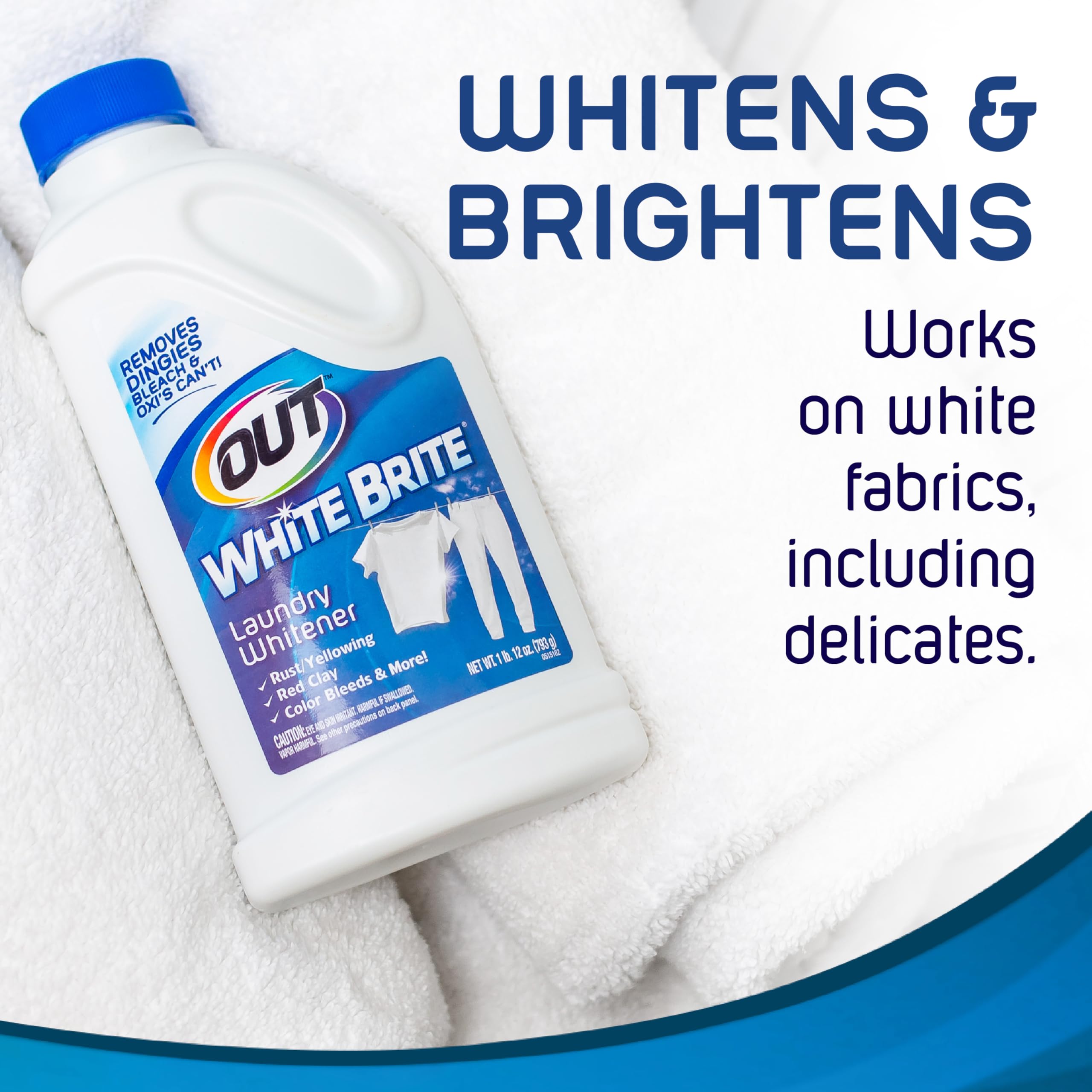 OUT White Brite Laundry Whitener Bleach Alternative, Stain Remover Detergent Booster Powder for Clothes, 4 Pound 12 Ounce Bottle