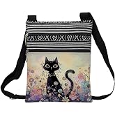 LiuenMgg Cat Pattern Crossbody Handbag with Zipper Floral Kitten Kitty Aesthetic Present for Cat Lovers Woman
