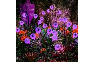 NEWHALE Set of 4 Solar Halloween Decorations, 8 Modes Halloween Solar Swaying Garden Lights with Eyeballs, Pathway Stake Lights, Outdoor Solar Halloween Lights Decor, Upgraded Base on Firefly Lights (Purple)