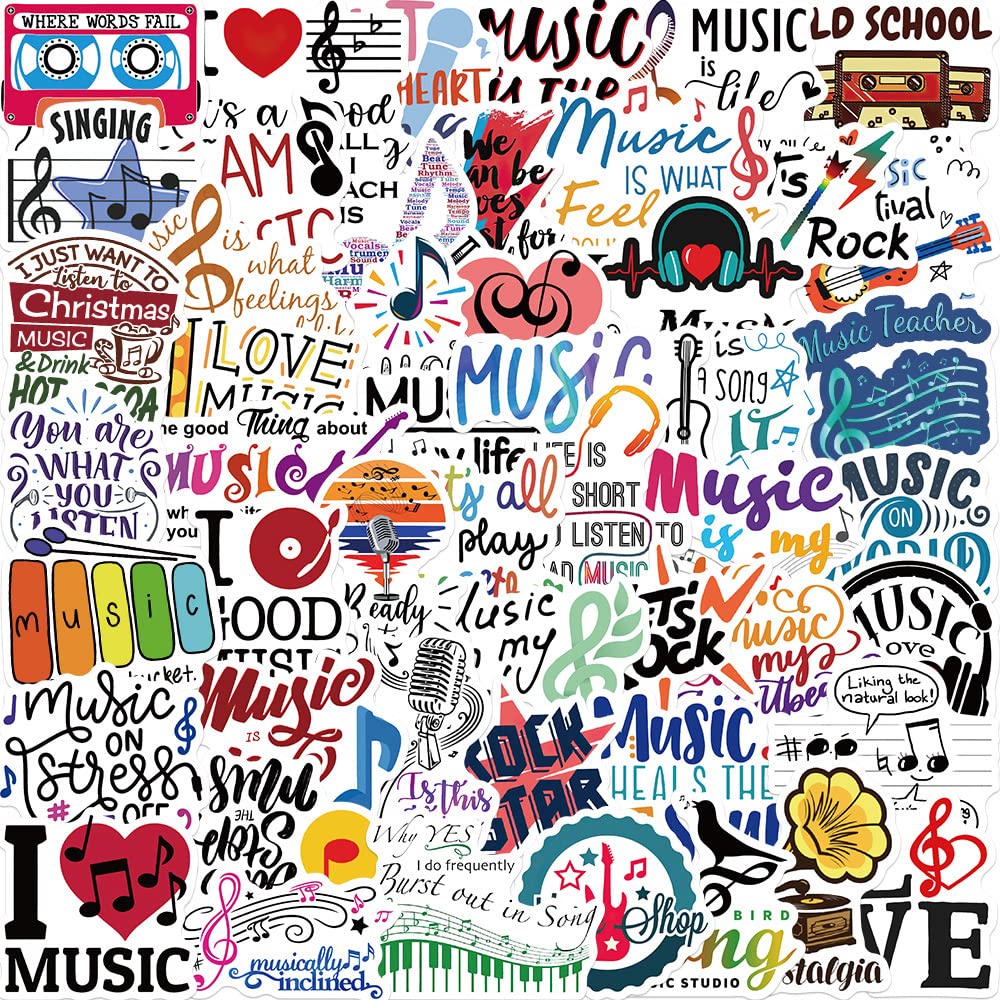 50Pcs Love Music Stickers,Gifts for Music Lovers,Trendy Musical Symbol Stickers Decals for Guitar Laptop Water Bottle Phone Scrapbook,