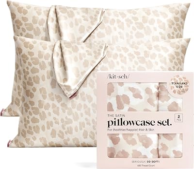 Kitsch Satin Pillowcase with Zipper Leopard 2 Pack Standard Queen