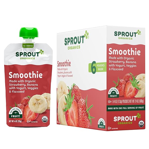 SPROUT ORGANIC STRAWBERRY BANANA & YOGURT, 4 OZ POUCH