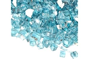 APROMISE Fire Glass for Fire Pit - 1/2 inch Fire Pit Glass | Reflective Fire Glass for Propane Fire Pit and Fireplace | 10lbs | Caribbean Blue