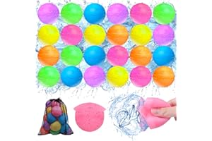 AUKSKY 24 PCS Reusable Water Balloons for Kids, Water Balloons Quick Fill, Summer Toy Water Toy for Boys and Girls, Pool Beach Toys for Kids ages 3-12, Self Sealing Water Splash Ball with Mesh Bag