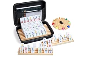ELONGDI Mexican Train Dominoes Set with 4 Wooden Trays/Racks and Portable Carrying Case,Travel Colorful Double 12 Dominoes - 91 Numbered Tiles,for Kids and Adults