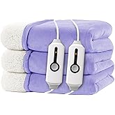 RALYSUN Electric Heated Blanket King Size 90"x100" - Dual-Sided with Microplush & Sherpa Fabric, 4 Heat Settings & 10 Hours Auto Off, Dual Controller, Machine Washable - Light Purple