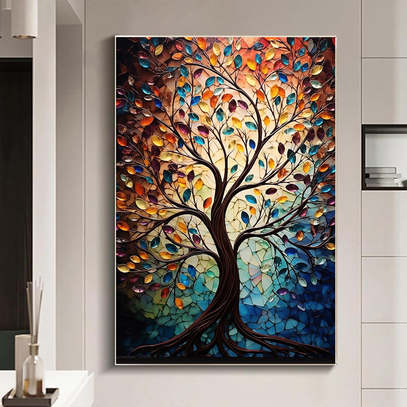 Photo 1 of Colorful Tree of Life Wall Art Abstract Textured Tree Prints Fantasy Abstract Print Poster Modern Tree of Life Wall Art Blooming Tree Pictures Abstract Colorful Tree Canvas Prints 16x24inch No Frame