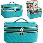 AMOIGEE Large Makeup Bag, Travel Makeup Bag Organizer, Double Layer Train Case Makeup Bag, Toiletry Bag for Makeup Brushes, Full Size Bottles, Palettes Sponge, Cosmetic Organizer