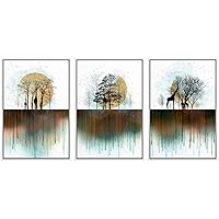 SIGNWIN 3 Piece Framed Canvas Wall Art Trees and Abstract Moon Landscape Canvas Prints Home Artwork Decoration for Living Room,Bedroom - 16