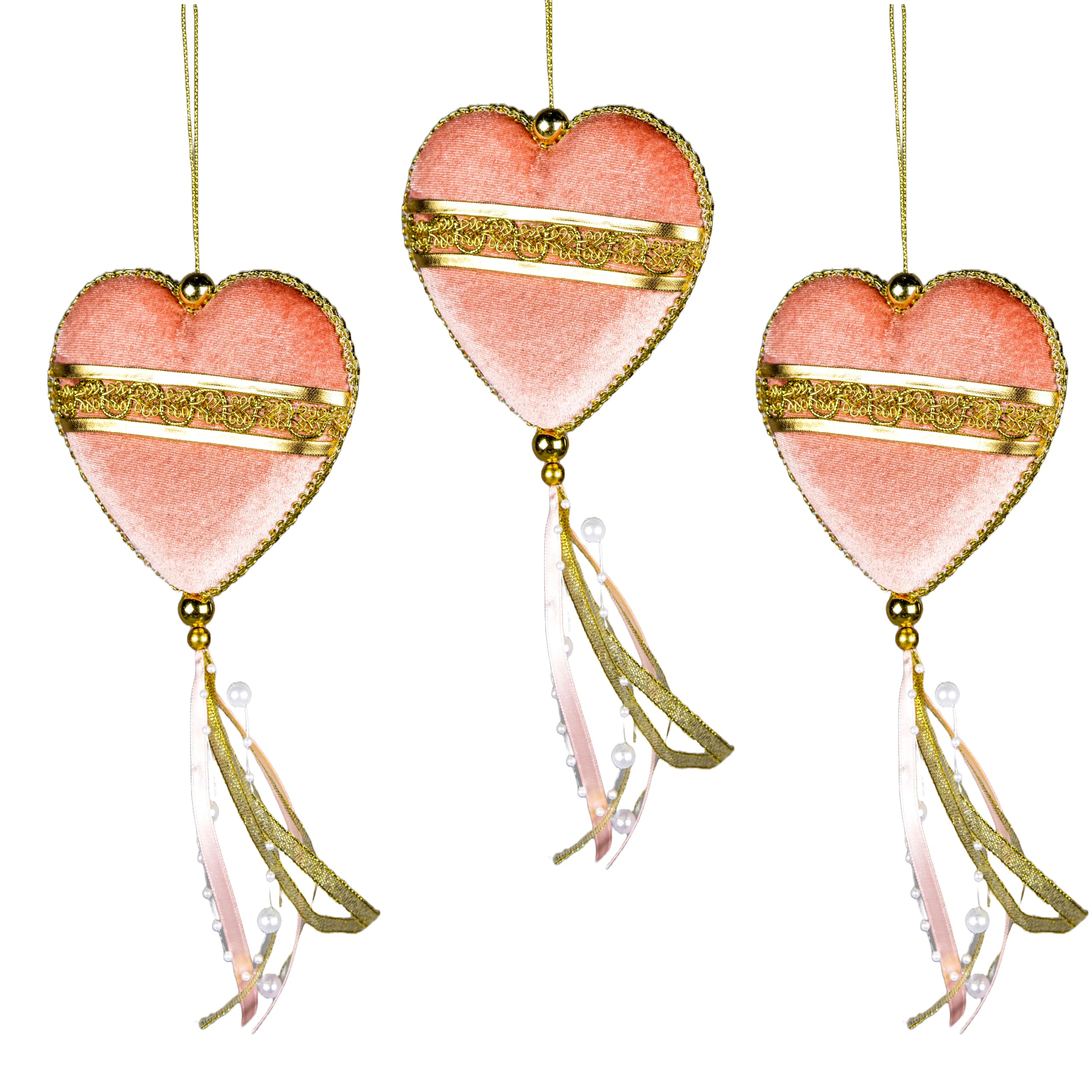 3Pcs Light Pink Heart Shape Decorations 11x26cm - Christmas Tree Hanging Decorations Festive Decorative Ornaments Fairy Tale Themed Xmas Tree Pendant