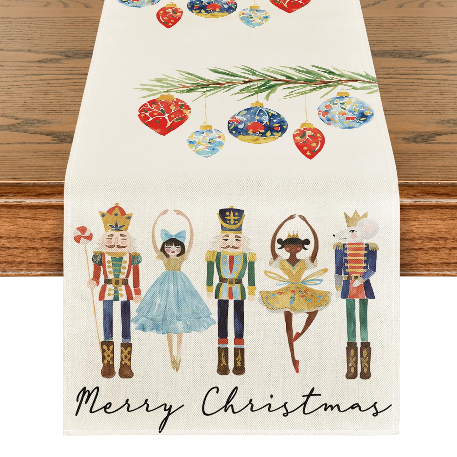 Artoid Mode Watercolor Nutcrackers Balls Merry Christmas Table Runner, Seasonal Winter Xmas Kitchen Dining Table Decoration for Home Party Decor 40x300 cm