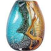 PlivBloom Teal Glass Vase,Hand Blown Green Glass Flower Vases Bulk,Murano Glass Vases,Unique Table Glass Decor, Flowers with Vase Decorative,Teal Vase Decor,for Bookshelf,Living Room,Office,Gift (S)