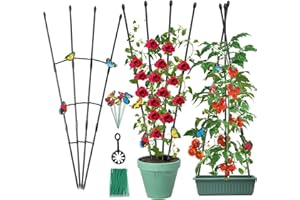 ANTIZZ 2Pack Garden Trellis for Climbing Plants Outdoor & Indoor, 47in Obelisk Trellis and Tomato cage 2 Shapes Rustproof Plant Support Indoor Plants Trellis for Potted Plants with 10pcs Colorful Butterfly