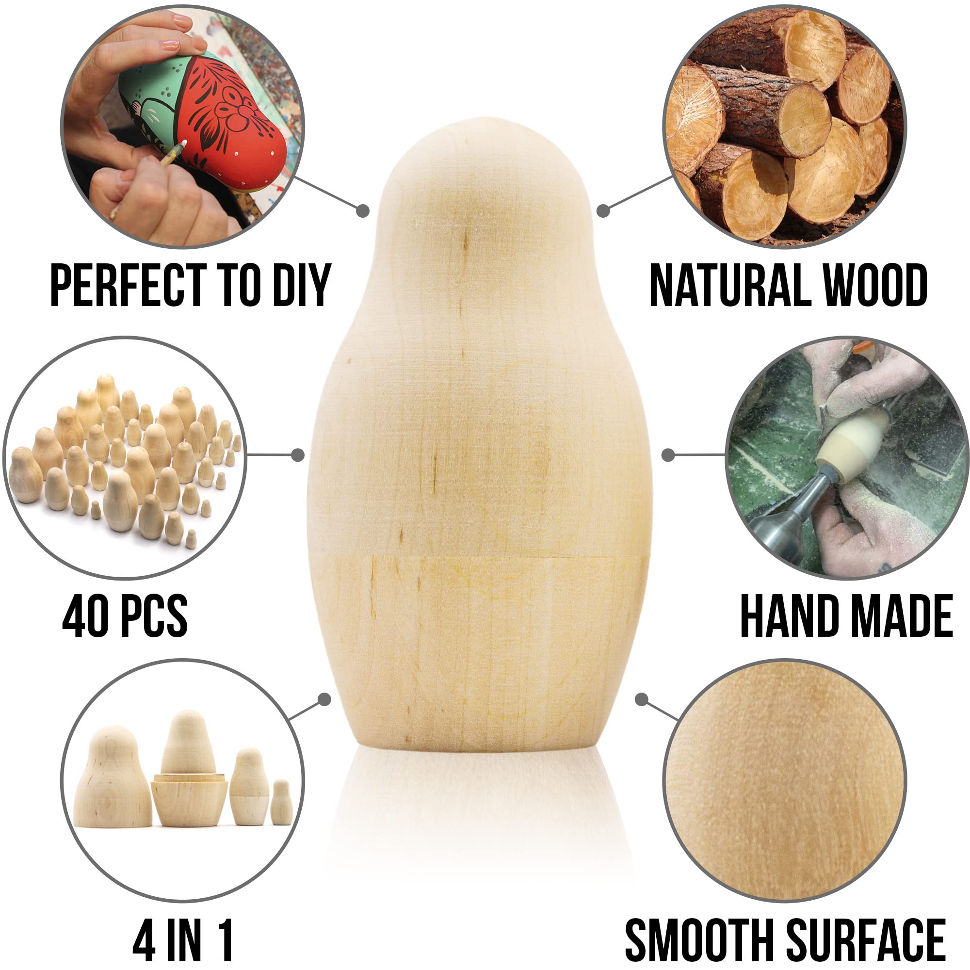 AEVVV Blank Nesting Dolls - 5 Sets of 4 Wooden Unfinished Dolls to Paint