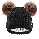 FURTALK Toddler Warm Winter Hat Kids Baby Knitted Soft Beanie with Double Faux Fur Pom Poms for Girls Boys