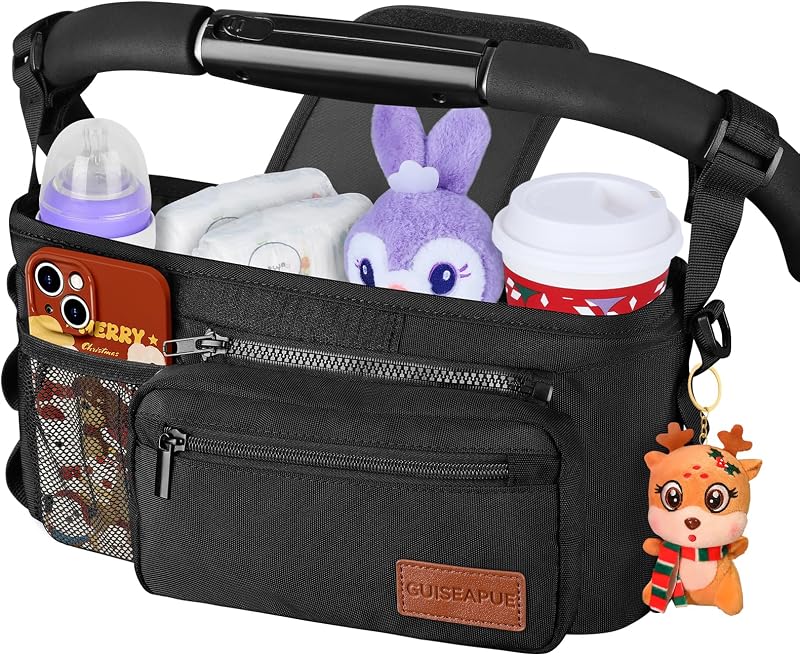 Guiseapue Pram Organiser Bag with Cup Holder Large Capacity