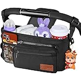 Guiseapue Universal Stroller Organizer with Cup Holder: Baby Essentials, Stroller Caddy Accessories with Detachable Phone Bag, Non-Slip Straps, Fits for Uppababy, Baby Jogger, New Moms Baby Gifts