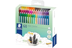 STAEDTLER 334 C60 Triplus Fineliner Superfine Pen, 0.3mm Line Width - Assorted Colours (Pack of 60)