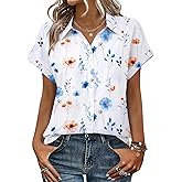 Zeagoo Womens Tops Short Sleeve Shirts Button Down Casual Blouses V Neck Outfits Summer Spring Clothes 2026