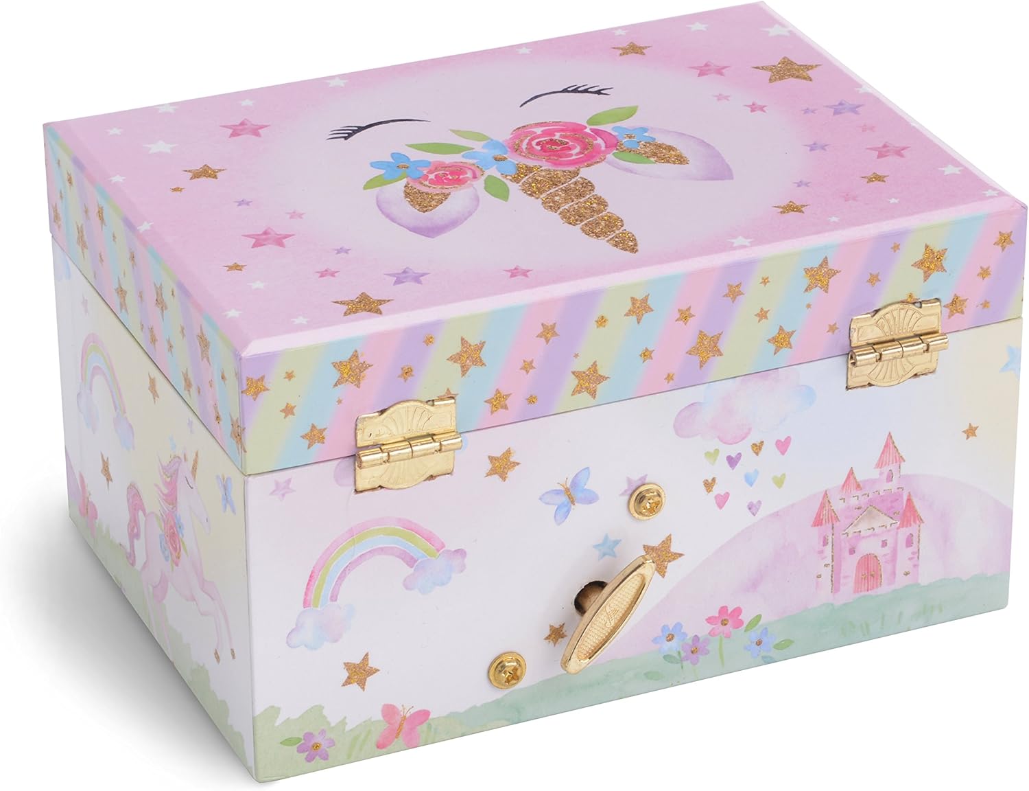 Jewelkeeper Girl's Musical Jewelry Storage Box with Spinning Unicorn, Glitter Rainbow and Stars Design, The Unicorn Tune: Toys & Games