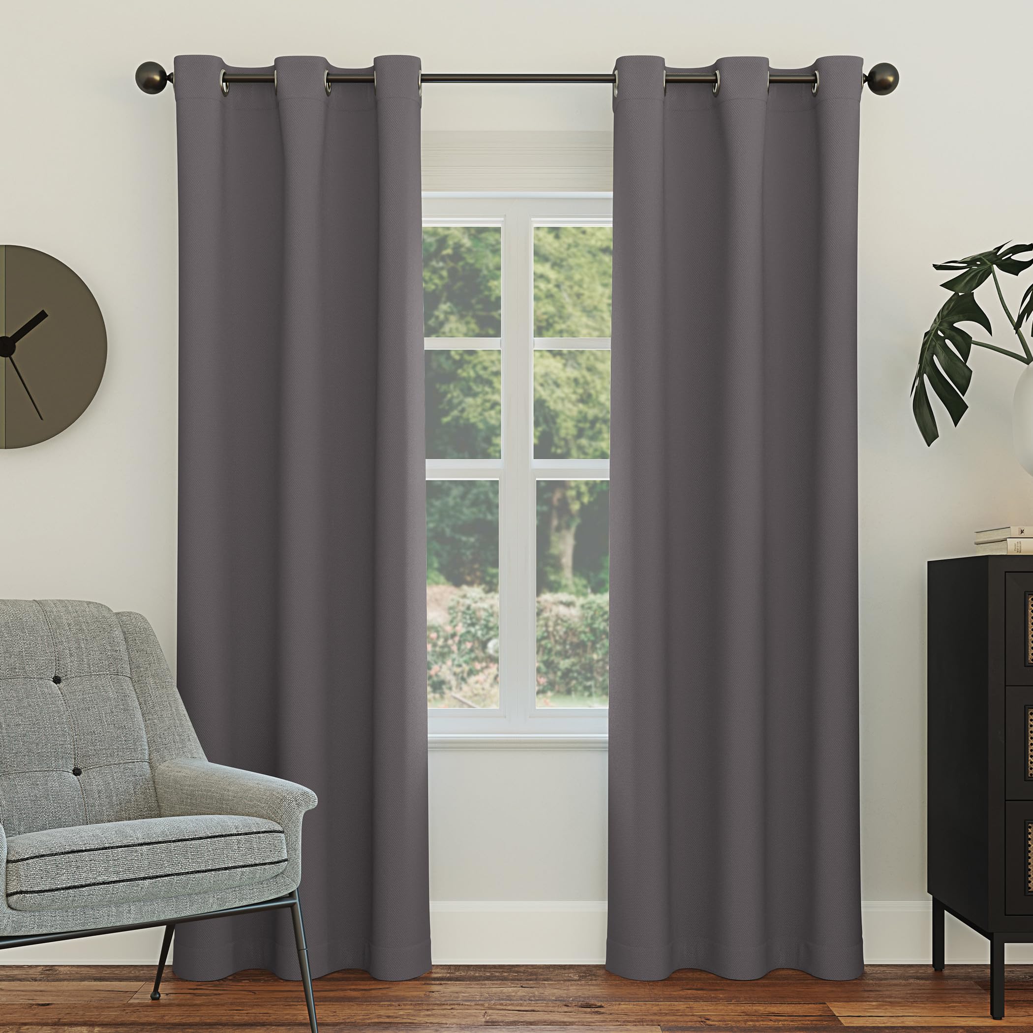 Sun Zero Easton Energy Saving Blackout Grommet Curtain Panel, 40" x 108", Charcoal