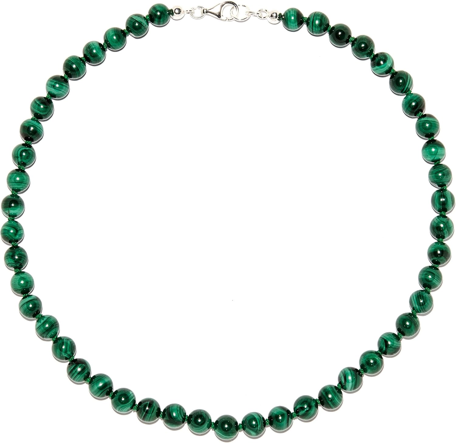 Malachit Schmuck (Halskette) Malachit Kette Malachit Kugeln Größe ca. 8 mm mit Perlseide ...