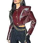 RISCUYY Leather Jacket for Women Burgundy Faux Leather Jacket Red Bomber Cropped Jackets Going out Coat